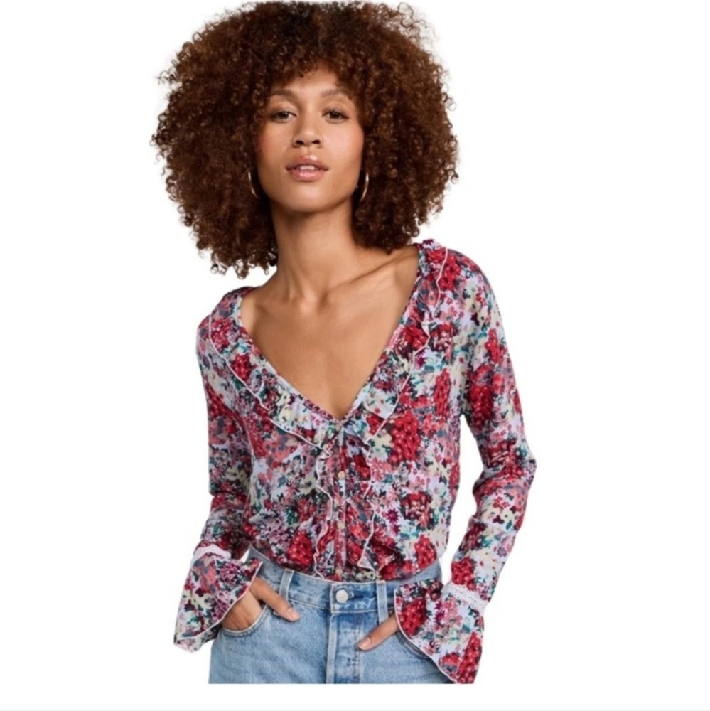 Free People Intimately Heat Wave Lace Thong Bodysuit In Rose Garden Combo Sz XL